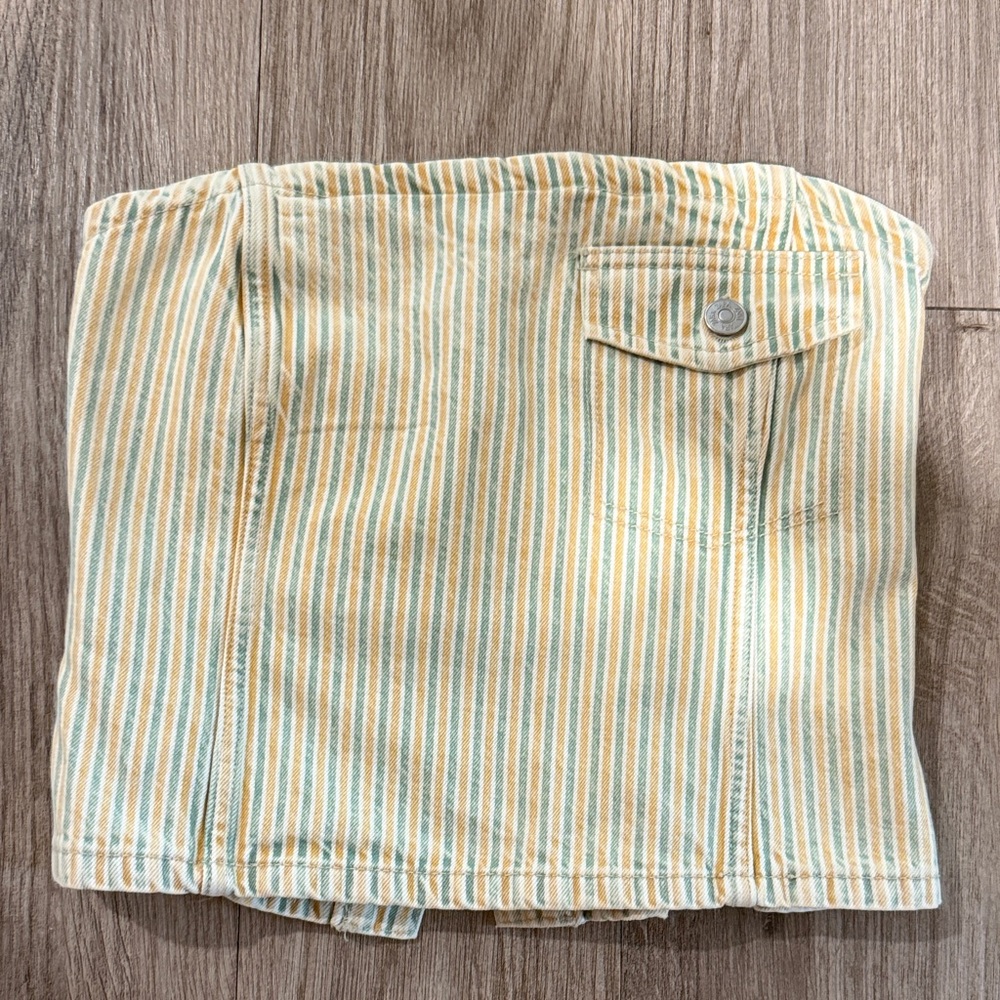 Jean Yellow Green and White Strapless Top